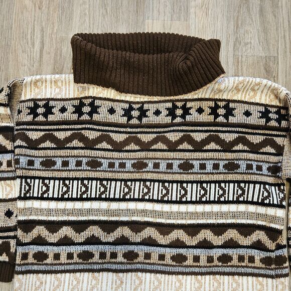 Vtg JJ Browne Cowl Neck Sweater Womens XL Brown Aztec Southwestern Boho Western - Picture 2 of 10